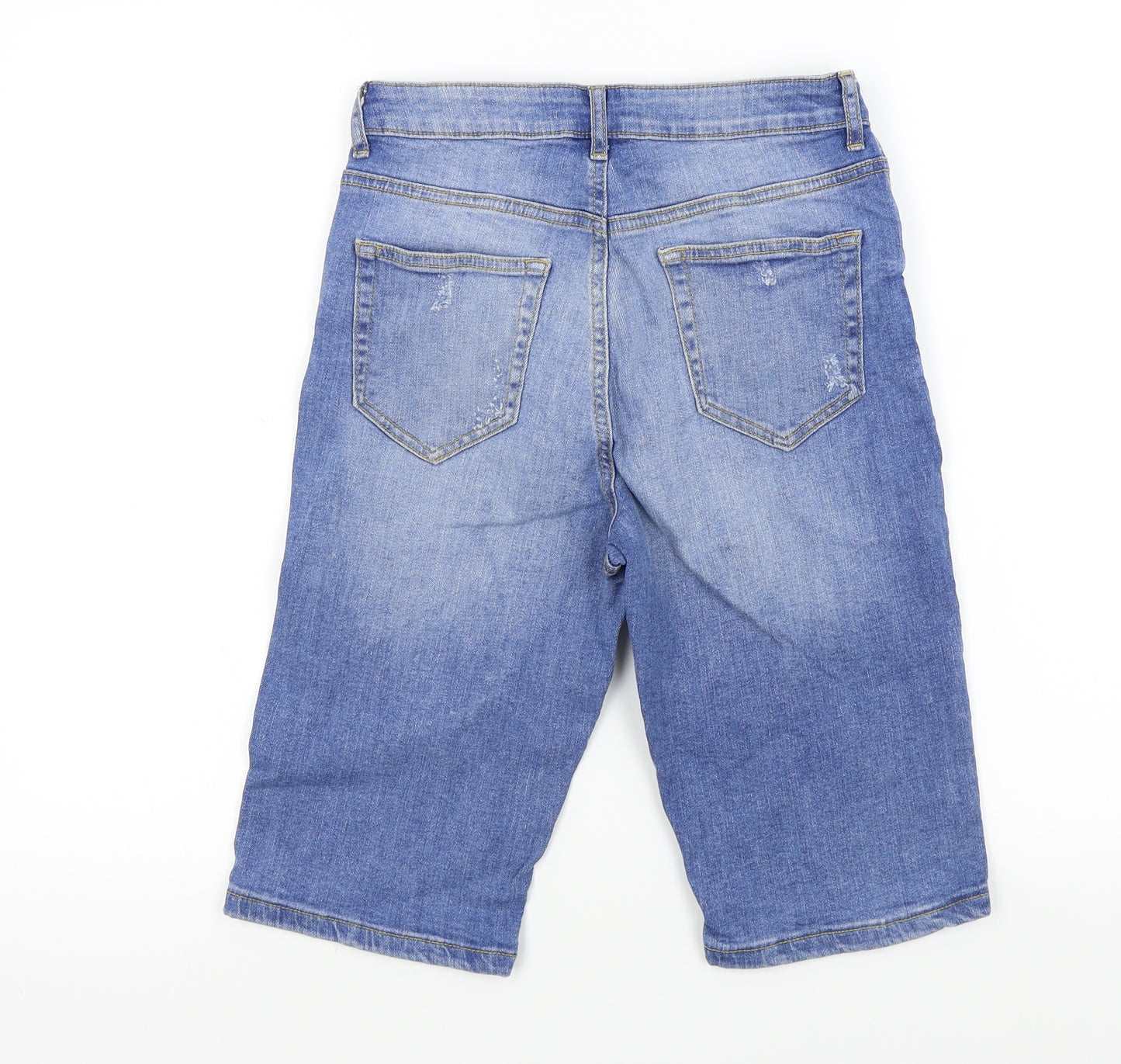 Denim & Co. Womens Blue Colourblock  Bermuda Shorts Size 10 - Ripped details