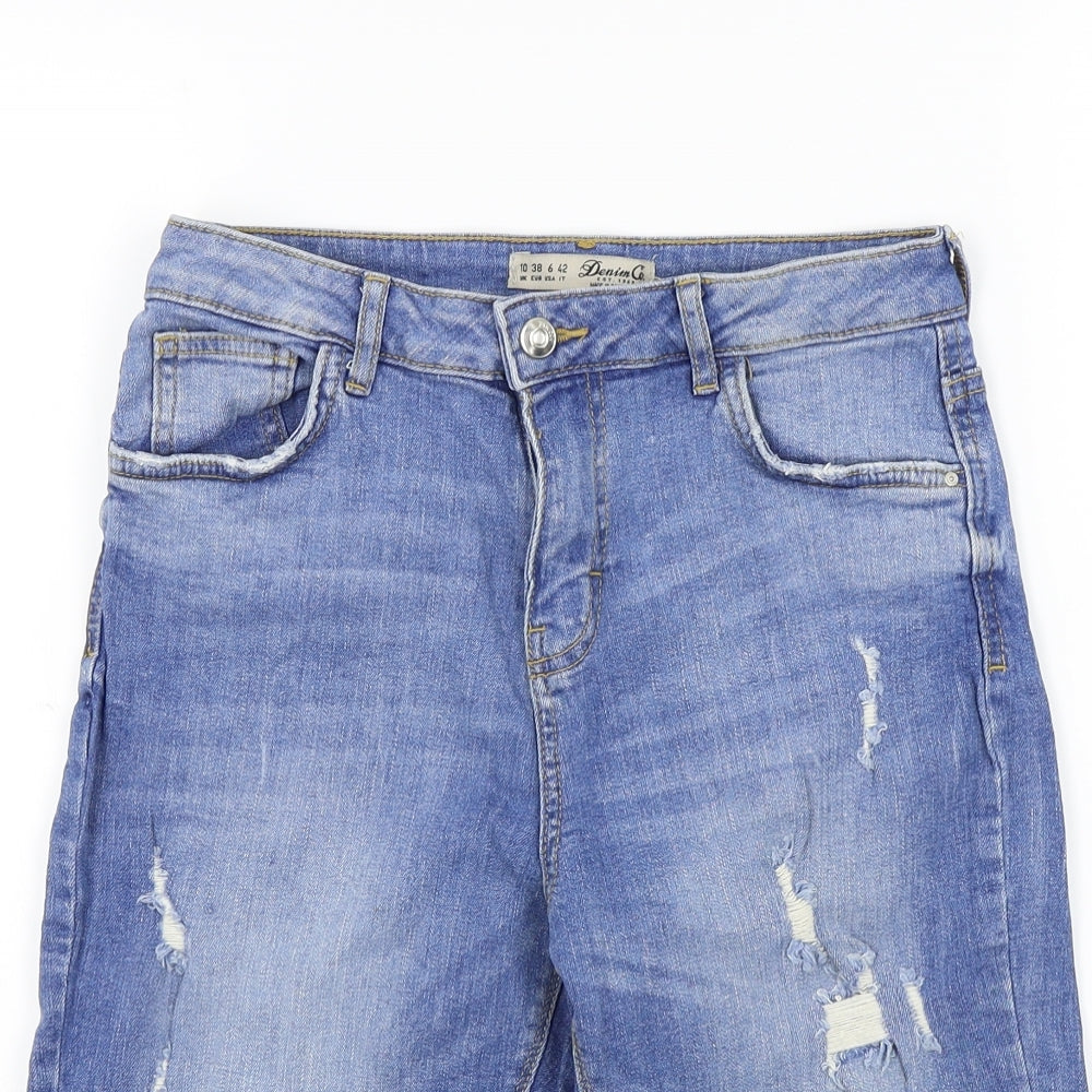 Denim & Co. Womens Blue Colourblock  Bermuda Shorts Size 10 - Ripped details