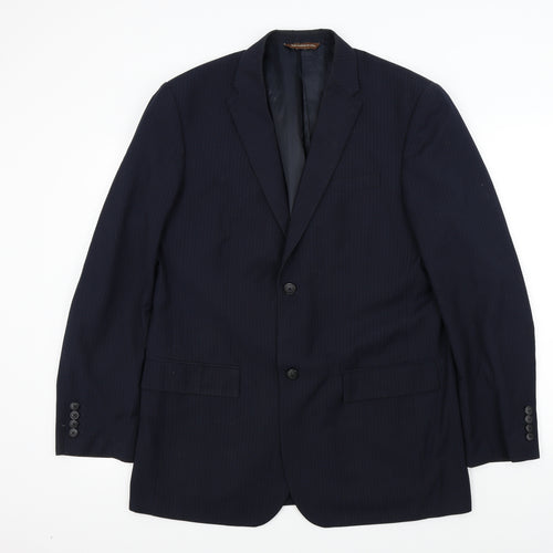 Perry Ellis Mens Blue Striped  Jacket Suit Jacket Size L