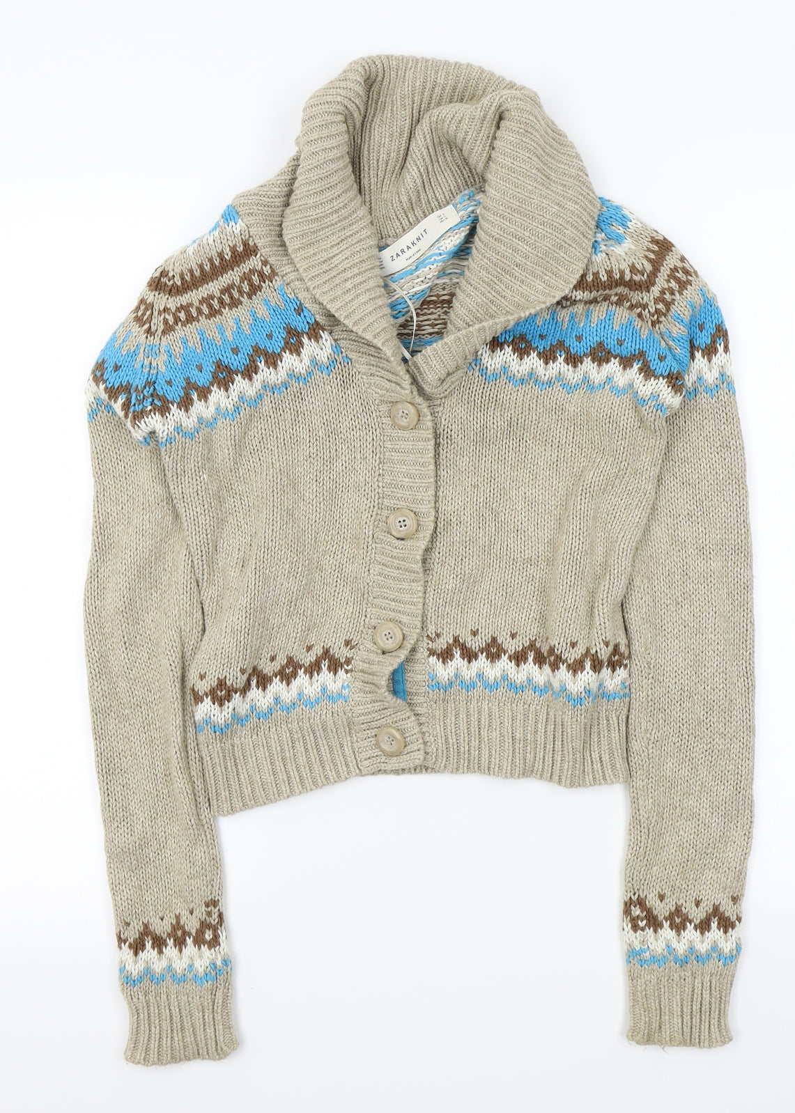zaraknit Womens Brown Geometric  Cardigan Jumper Size S