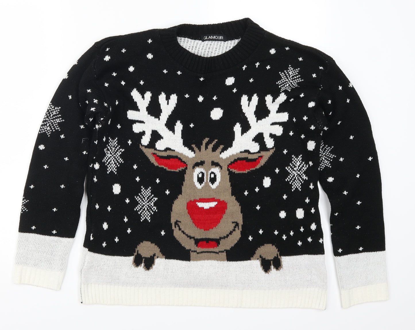 Glamour Womens Black Geometric  Pullover Jumper Size M  - Rudolph