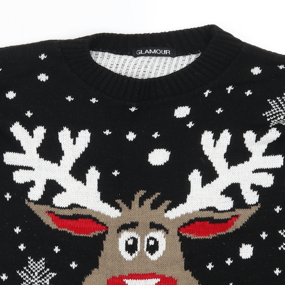 Glamour Womens Black Geometric  Pullover Jumper Size M  - Rudolph