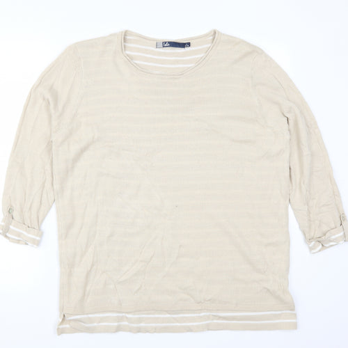 Isle Womens Beige Striped  Pullover Jumper Size 18
