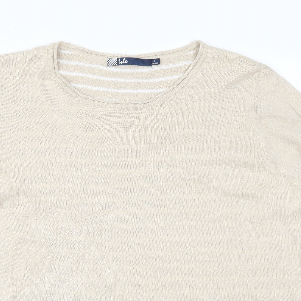 Isle Womens Beige Striped  Pullover Jumper Size 18