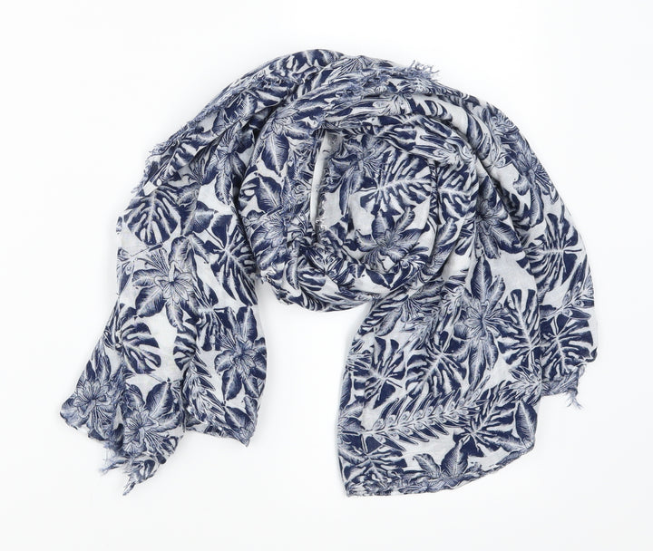 Preworn Womens Blue Floral   Scarf   - Leaf Print