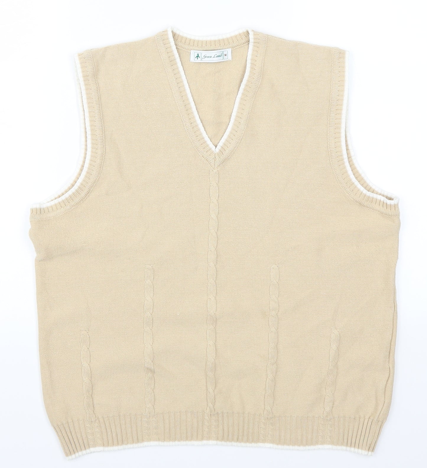 Green Lamb Mens Beige  Knit Vest Jumper Size M