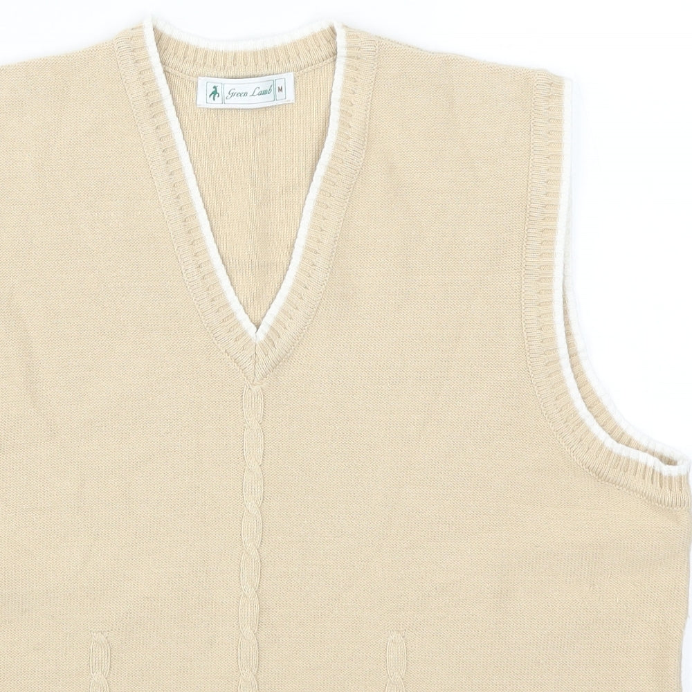 Green Lamb Mens Beige  Knit Vest Jumper Size M