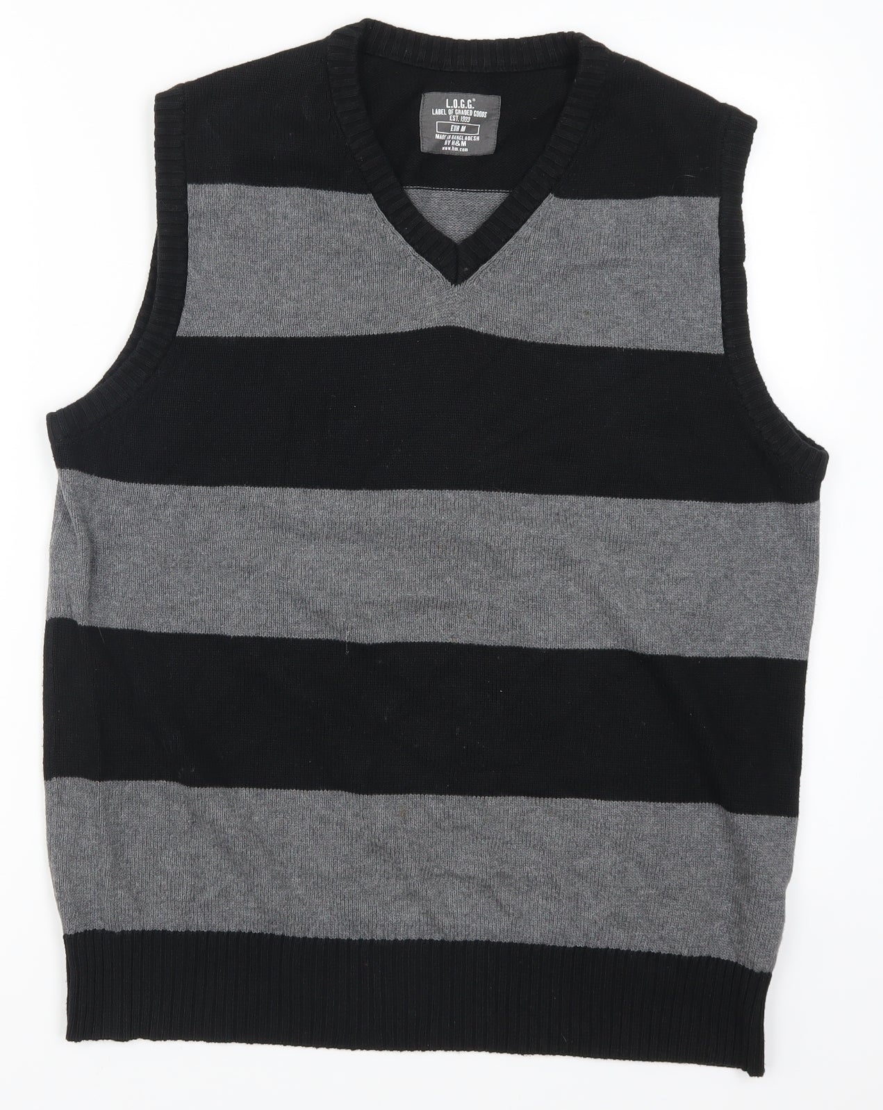 H&M Mens Grey Striped  Vest Jumper Size M