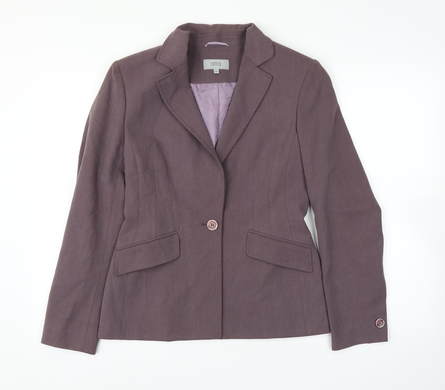 M&S Womens Purple Herringbone  Jacket Suit Jacket Size 10