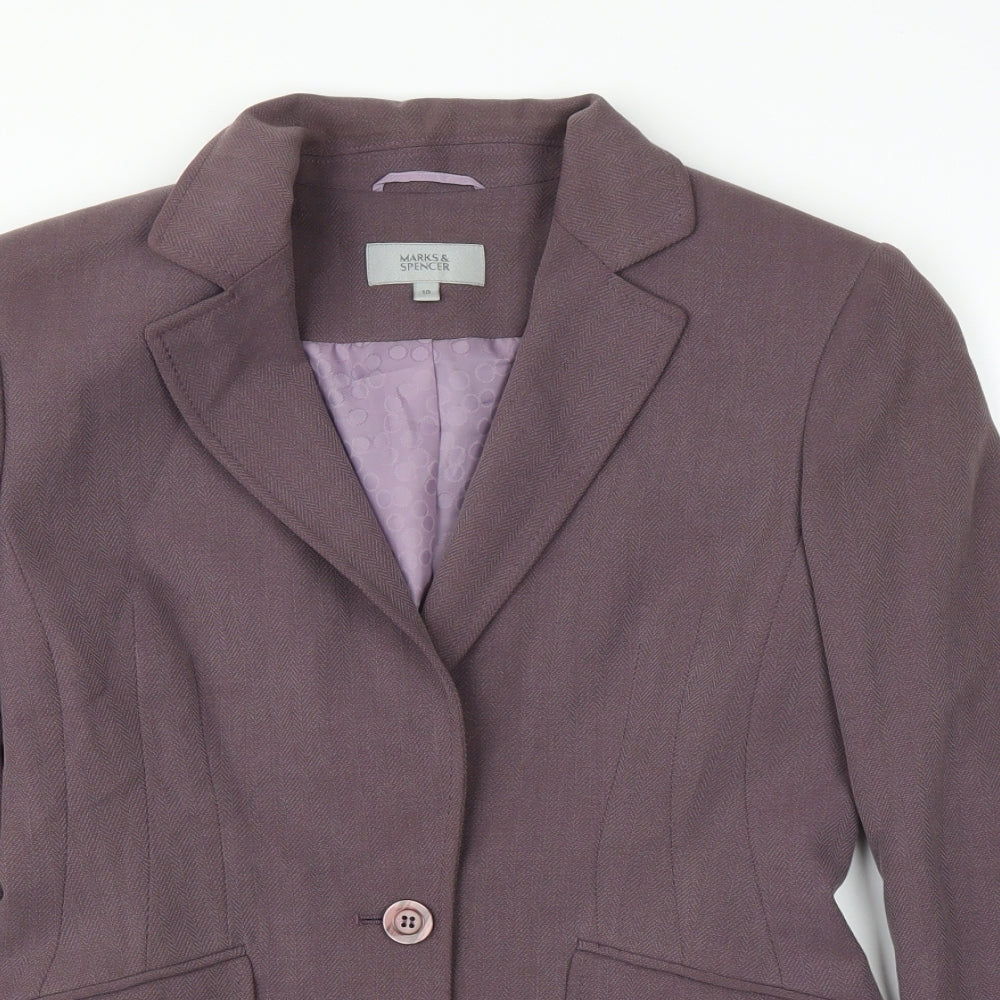 M&S Womens Purple Herringbone  Jacket Suit Jacket Size 10