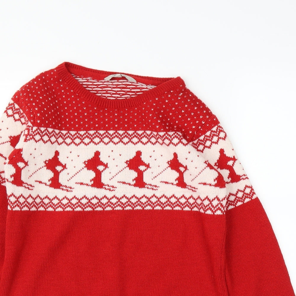 Peacocks Mens Red Fair Isle  Pullover Jumper Size S  - Christmas