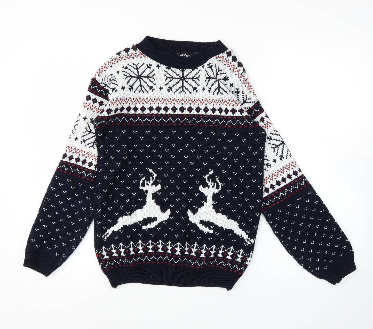 Boohoo Womens Blue Fair Isle  Pullover Jumper Size S  - Christmas