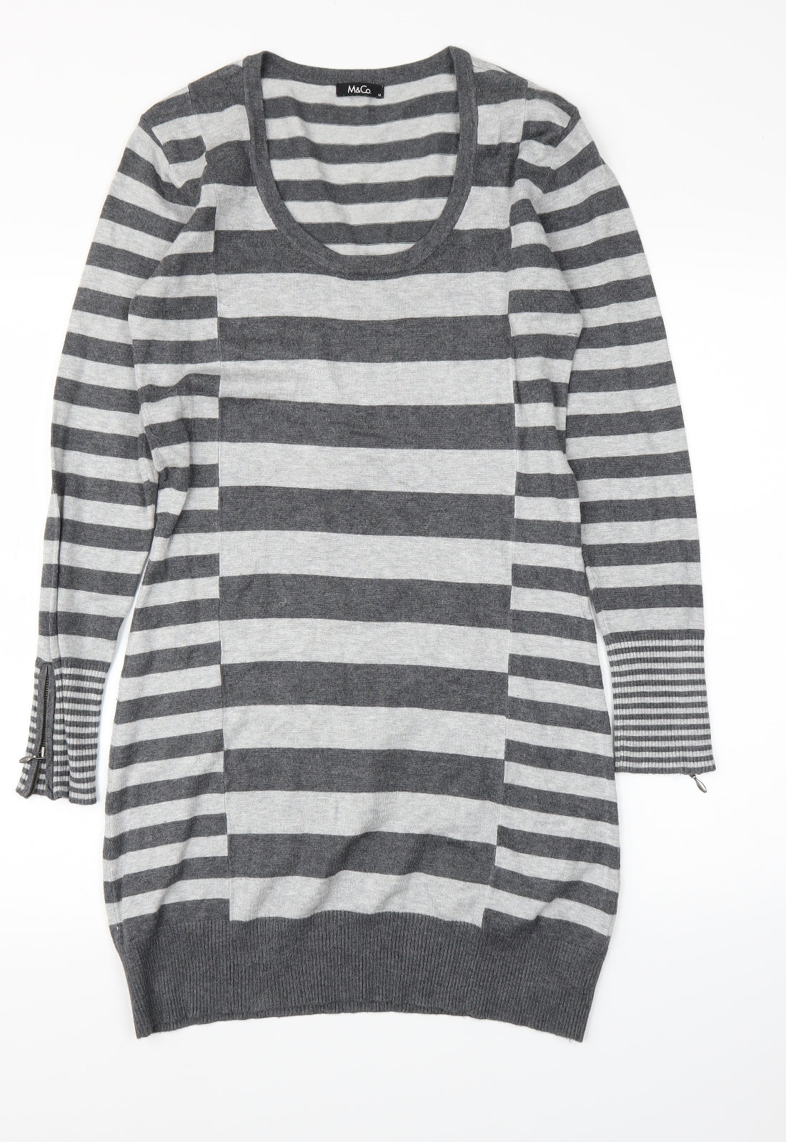 M&Co Womens Grey Striped  Jumper Dress  Size M
