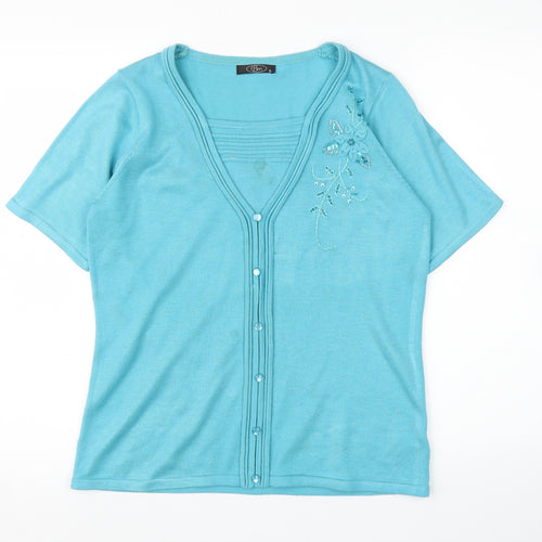 BM Womens Blue Floral  Basic Blouse Size S