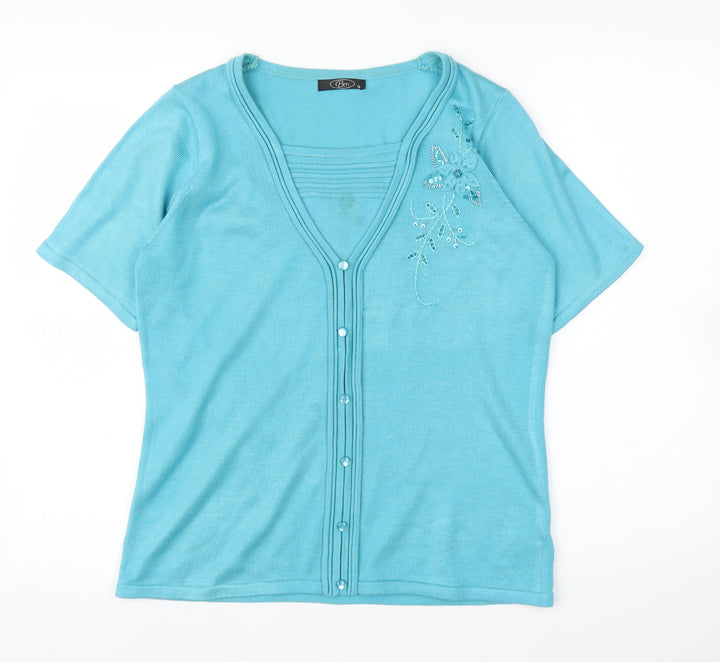 BM Womens Blue Floral Basic Blouse Size S