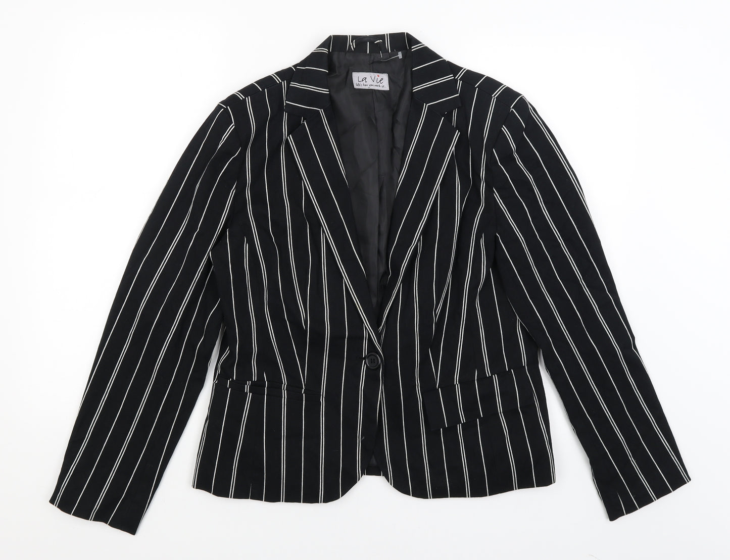 La Vie Womens Black Striped  Jacket Blazer Size 14