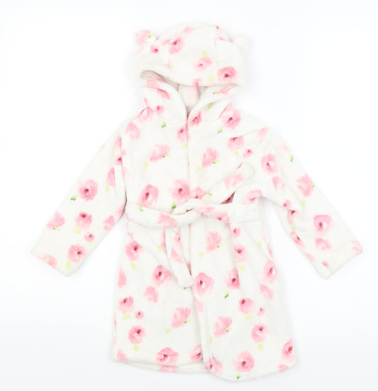 Front view of George Baby White Floral Kimono Robe, size 12-18, Months