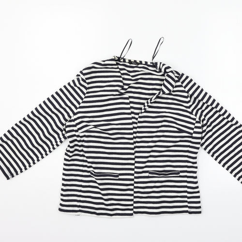 M&Co Womens White Striped  Cardigan Jumper Size 10