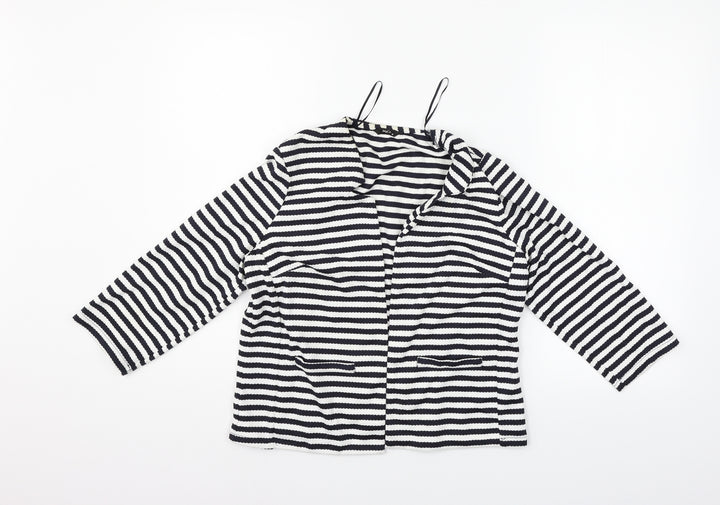M&Co Womens White Striped Cardigan Jumper Size 10