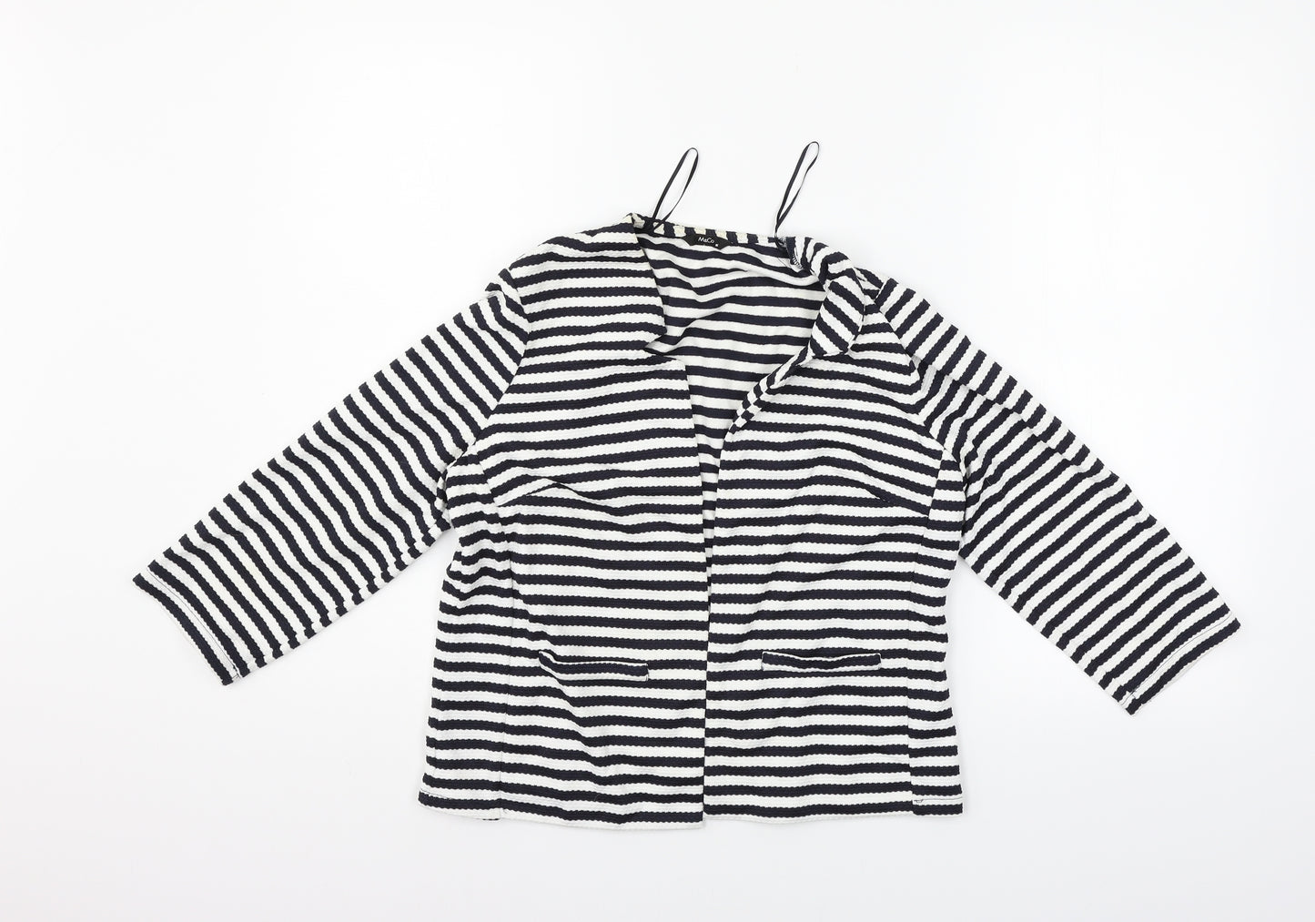 M&Co Womens White Striped  Cardigan Jumper Size 10