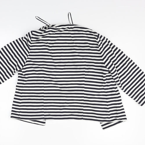 M&Co Womens White Striped  Cardigan Jumper Size 10