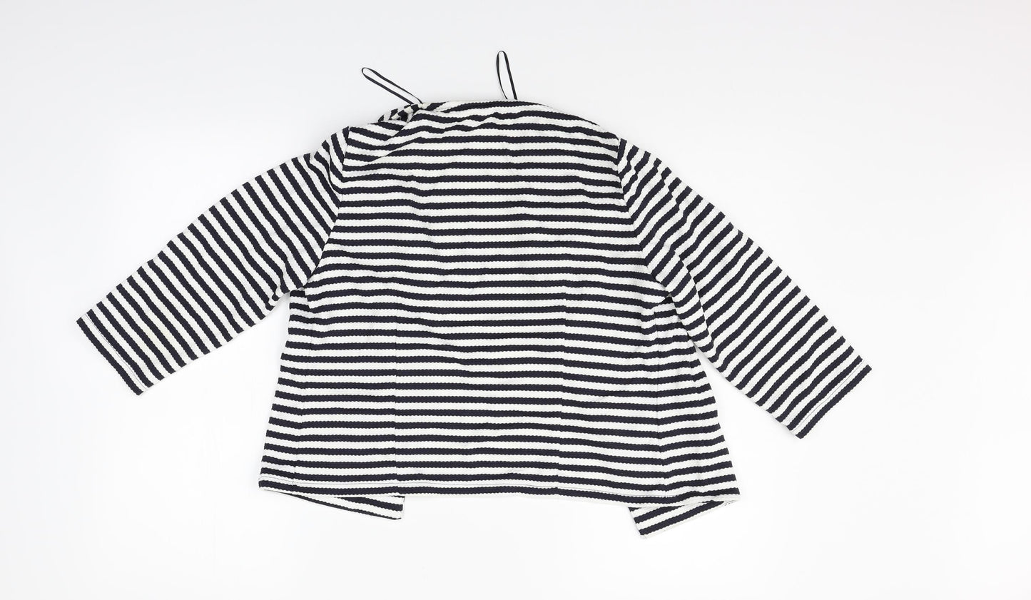 M&Co Womens White Striped  Cardigan Jumper Size 10