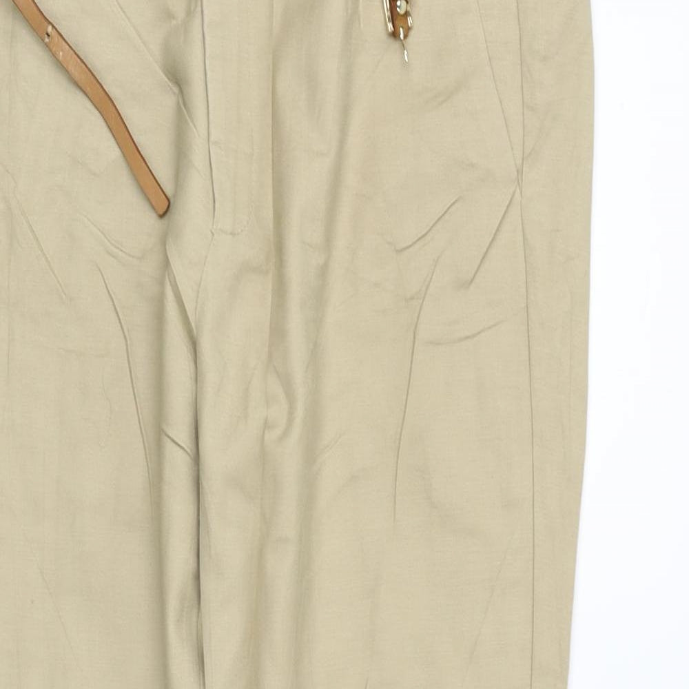 Zara Womens Beige   Trousers  Size 12 L27 in - BELTED
