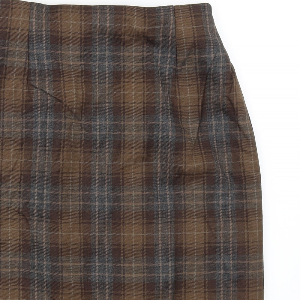 Marks and Spencer Womens Brown Check  Straight & Pencil Skirt Size 10