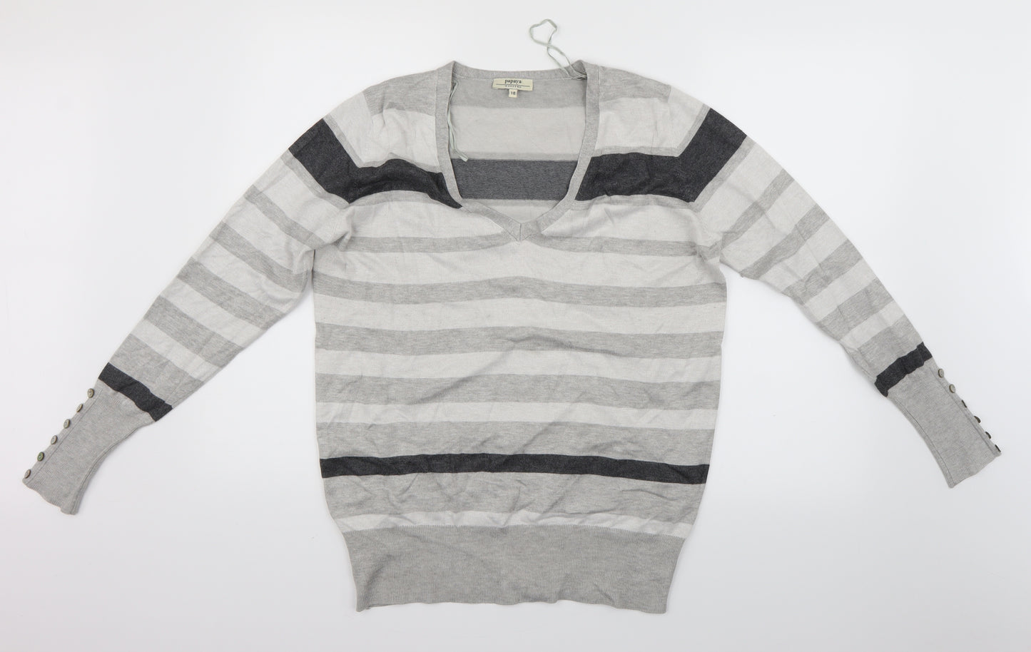 Papaya Womens Grey Striped  Pullover Jumper Size 18
