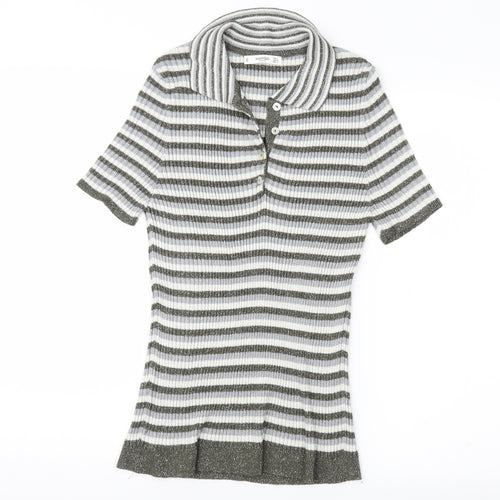 Mango Womens Grey Striped  Pullover Jumper Size L