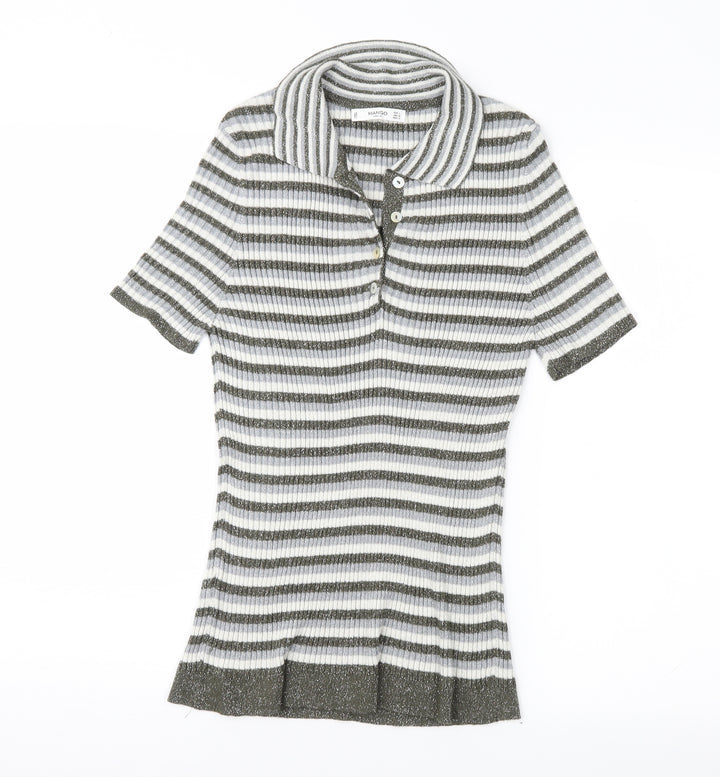 Mango Womens Grey Striped Pullover Jumper Size L