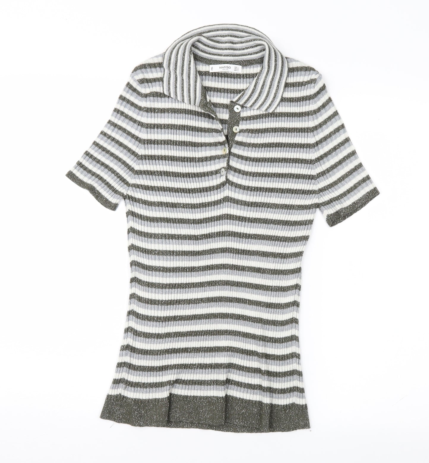 Mango Womens Grey Striped  Pullover Jumper Size L
