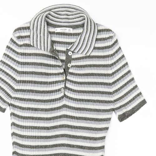 Mango Womens Grey Striped  Pullover Jumper Size L