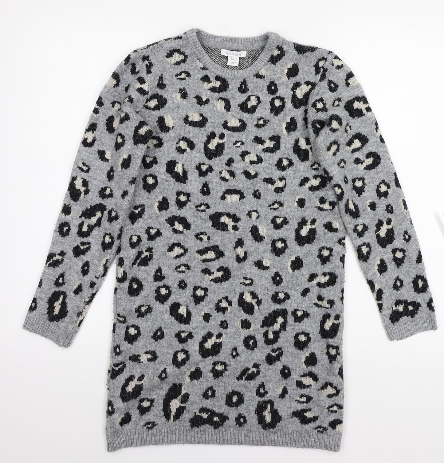 Primark Girls Grey Animal Print  Pullover Jumper Size 12 Years