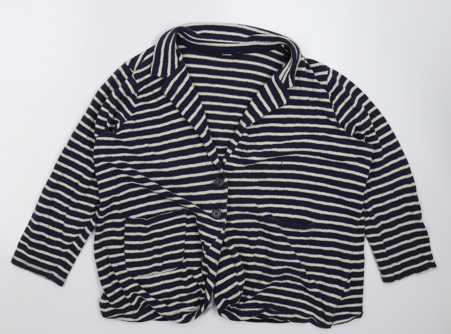 George Womens Blue Striped  Jacket Coatigan Size 24