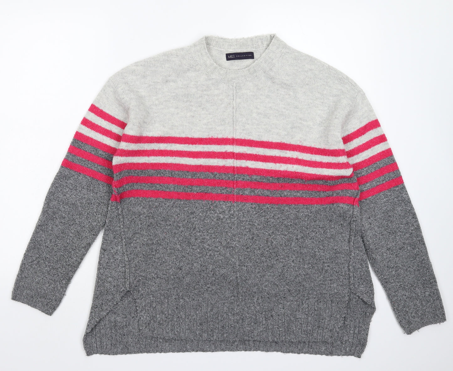 Marks and Spencer Womens Grey Striped Knit Pullover Jumper Size M