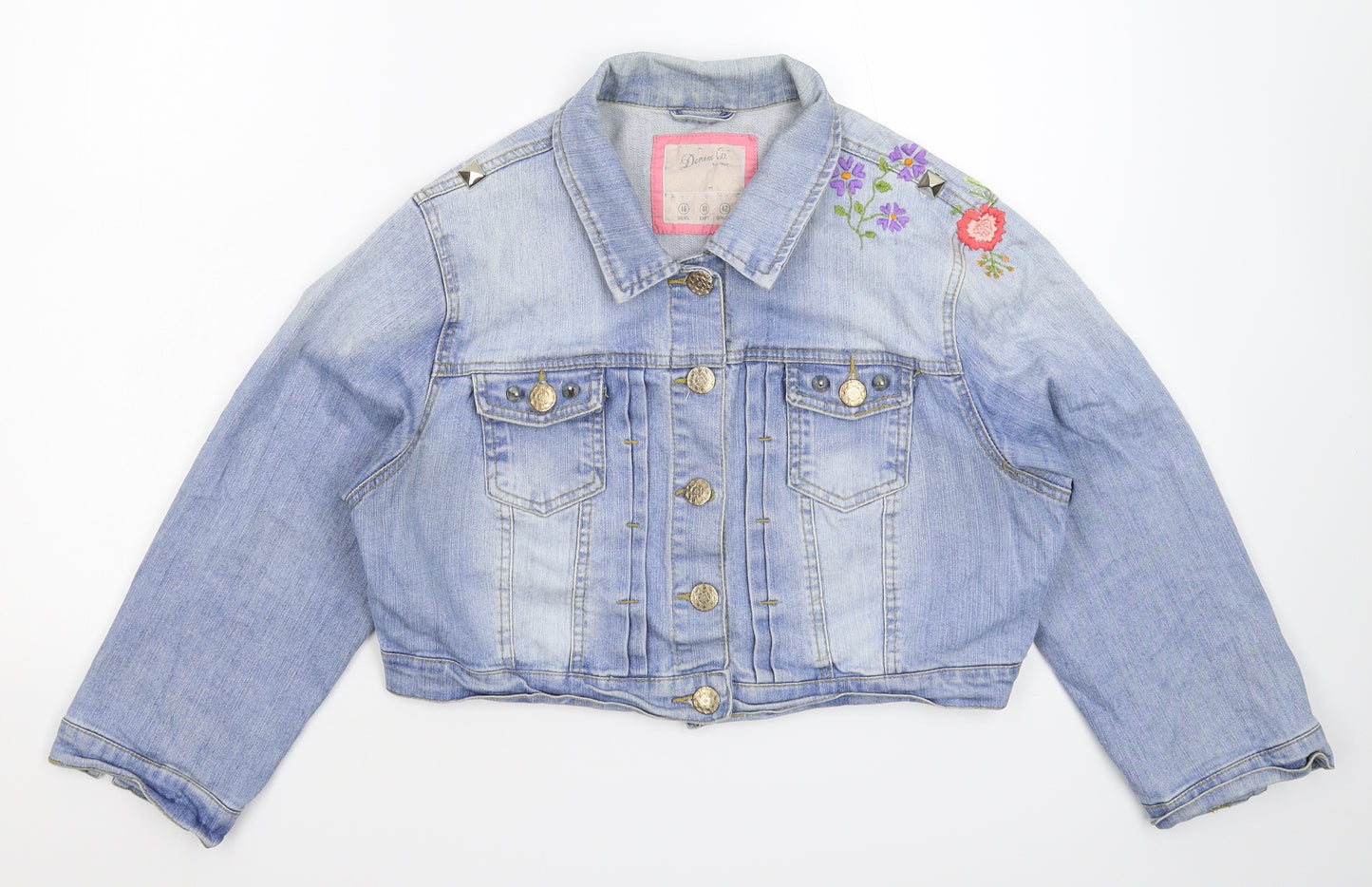 Denim & Co. Womens Blue Floral Denim Jacket  Size 16