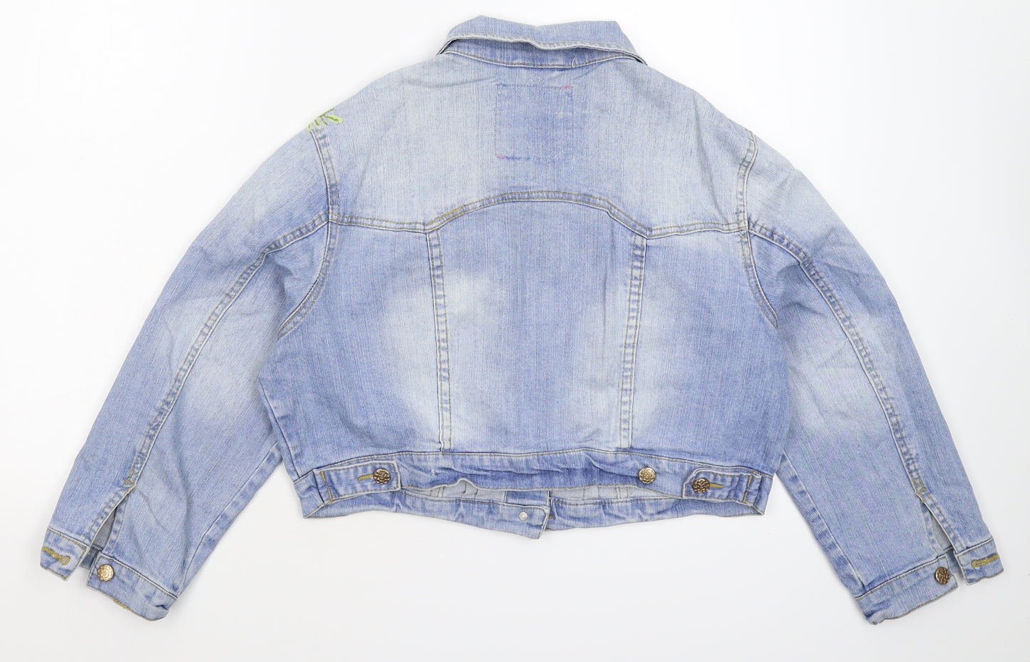 Denim & Co. Womens Blue Floral Denim Jacket  Size 16