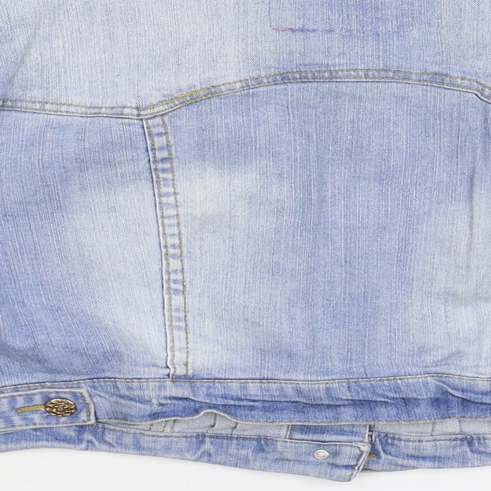 Denim & Co. Womens Blue Floral Denim Jacket  Size 16