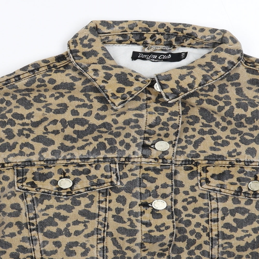 Denim Club Womens Beige Animal Print Denim Jacket  Size 10
