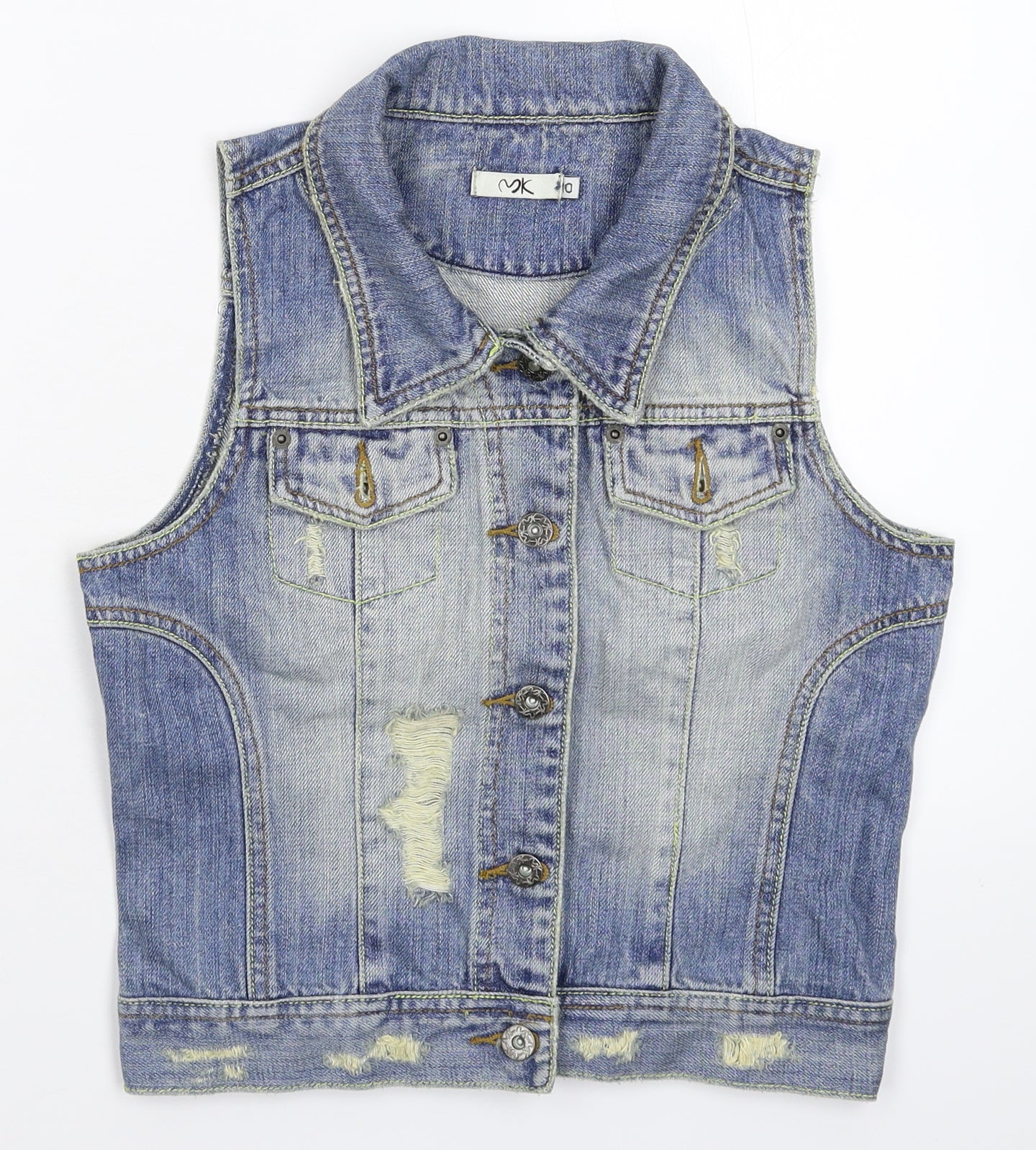 Preworn Womens Blue  Denim Gilet Jacket Size 10  - Distressed