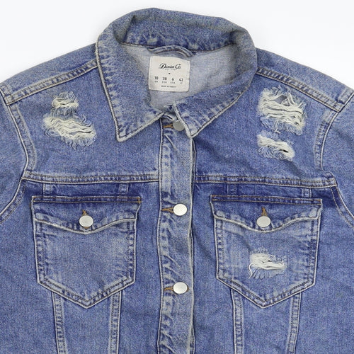 Denim & Co. Womens Blue  Denim Jacket  Size 10  - Distressed