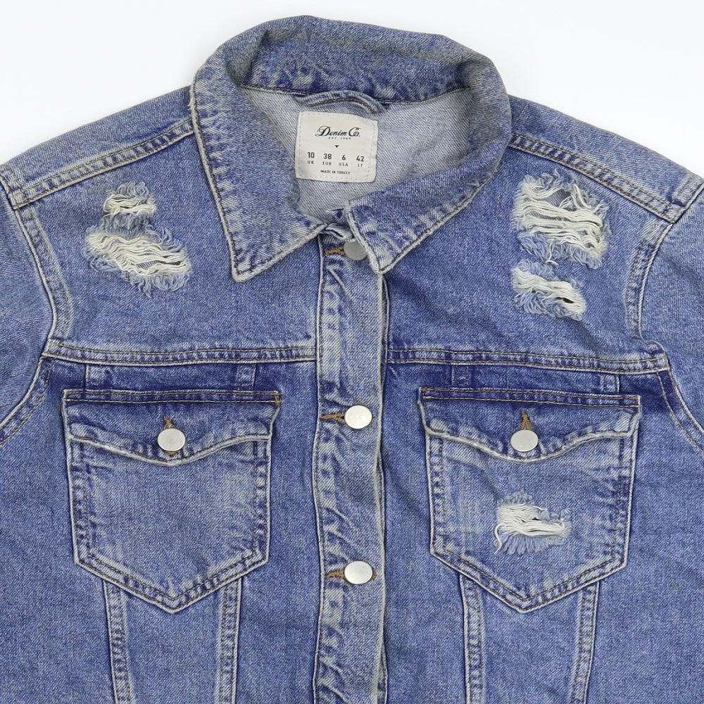 Denim & Co. Womens Blue  Denim Jacket  Size 10  - Distressed