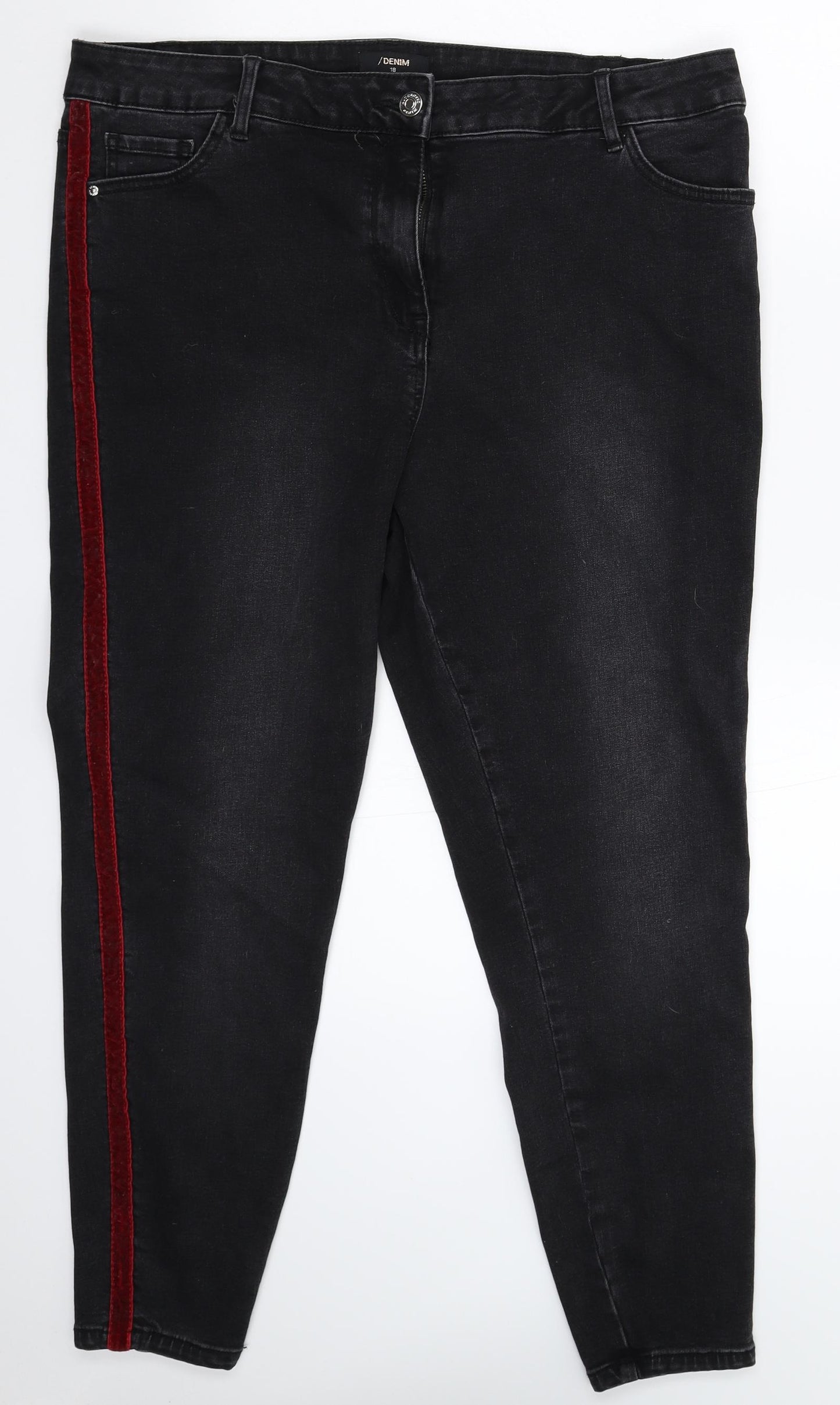 Matalan Womens Black Striped Denim Skinny Jeans Size 18 L27 in