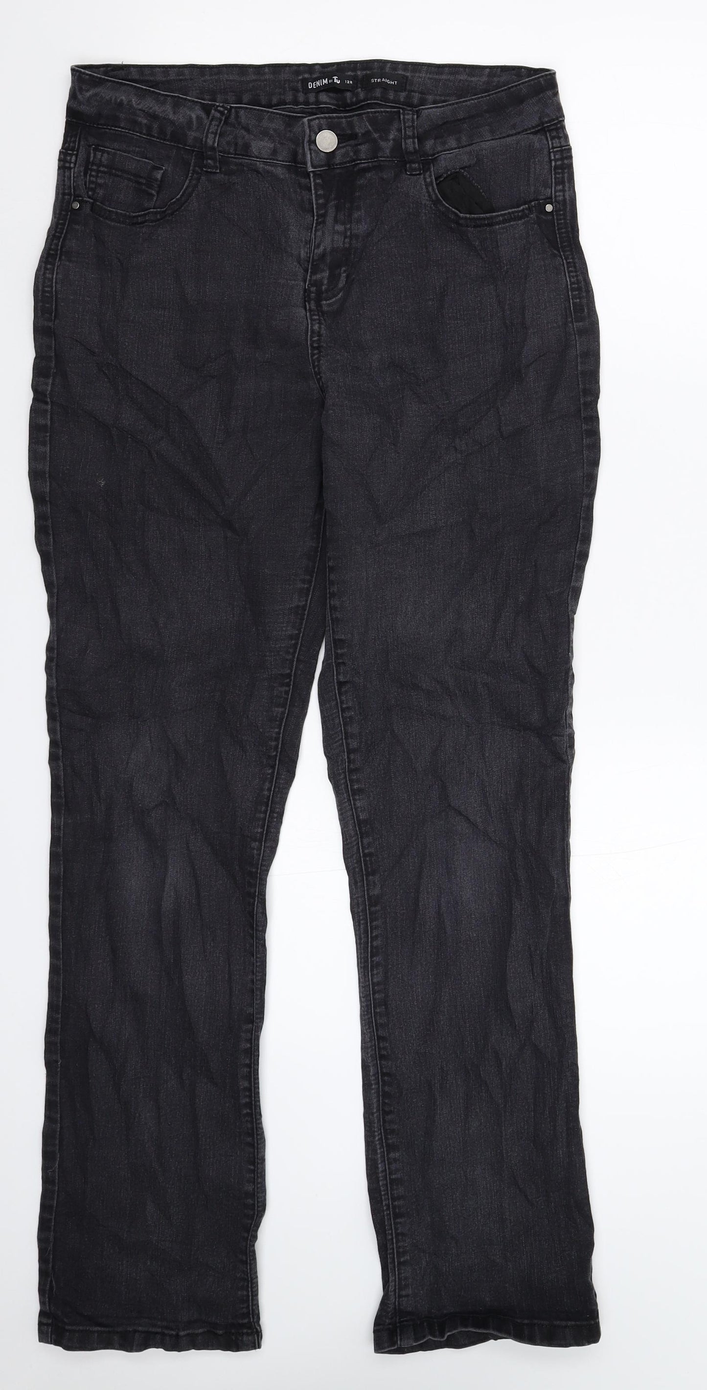 TU Womens Black  Denim Straight Jeans Size 12 L30 in
