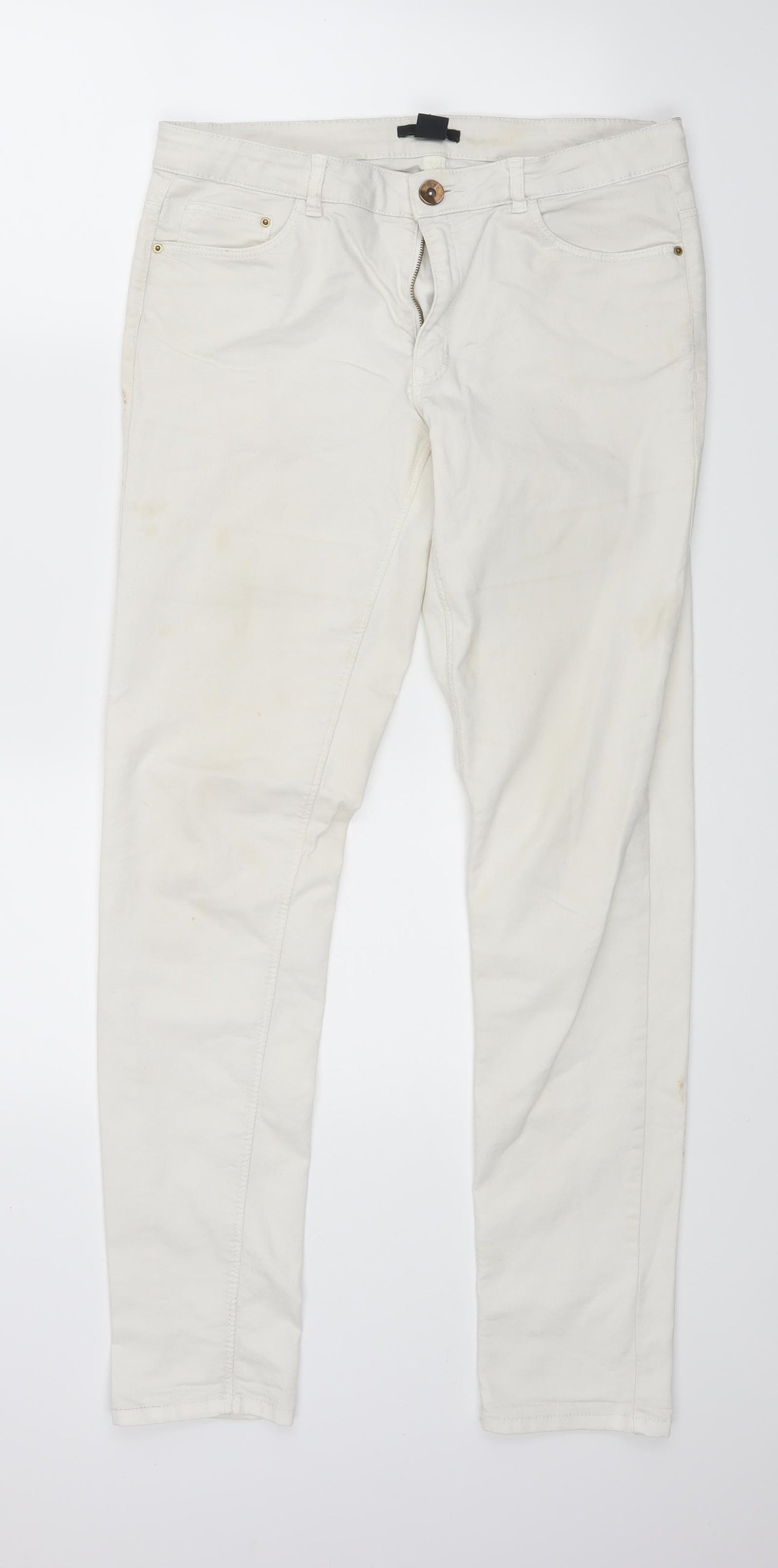 H&M Womens White  Denim Skinny Jeans Size 14 L27 in