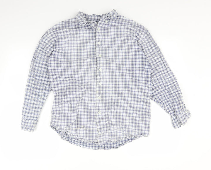 Emma & Co Mens Blue Plaid   Button-Up Size M