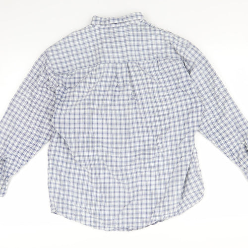 Emma & Co Mens Blue Plaid   Button-Up Size M
