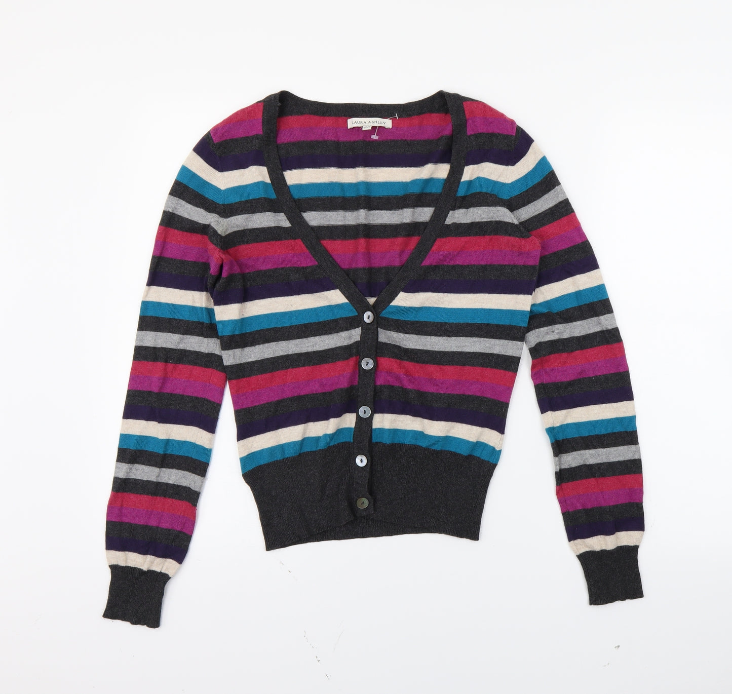 Laura Ashley Womens Grey Striped  Cardigan Jumper Size 12