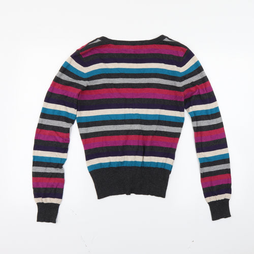 Laura Ashley Womens Grey Striped  Cardigan Jumper Size 12
